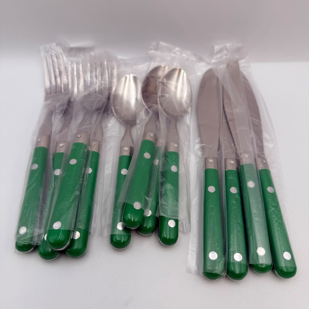 Washington Forge Mardi Gras Flatware 12 pc Set "Candy Apple" Green Stainless